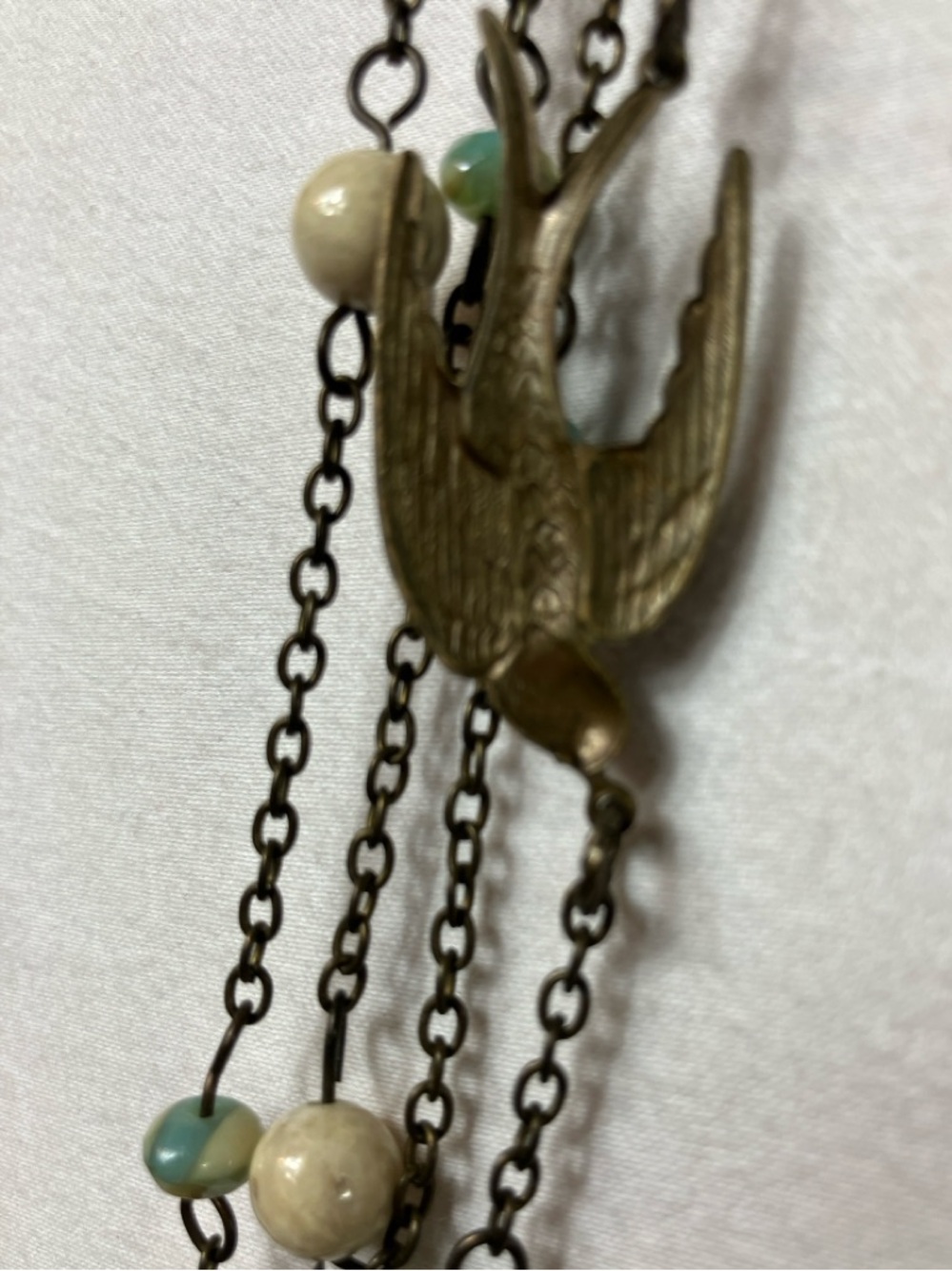 Unique Retro Floral Pendant Necklace w/Turquoise Beads and Bird detail - Picture 13 of 16